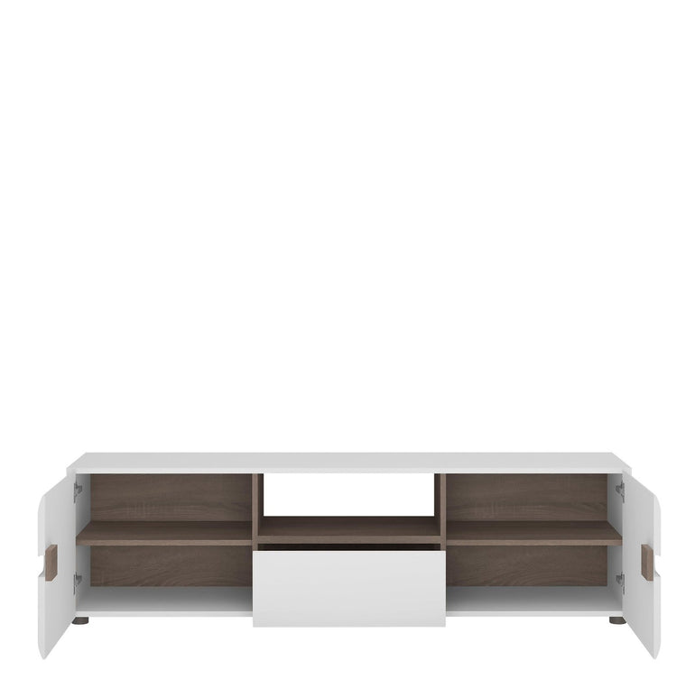 Chelsea Wide TV unit with opening in White with Oak Trim