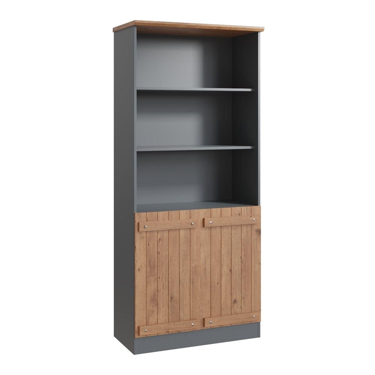 Cottage Living 2 Door Bookcase Cabinet in Wotan Oak & Dark Grey