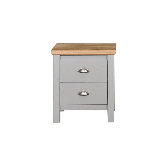 Eaton Nightstand with 2 Drawers Grey with Oak Effect Top