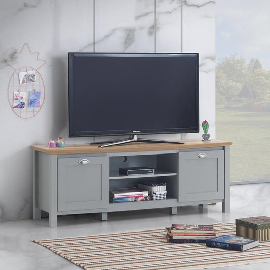 Eaton TV Cabinet with 2 Doors Grey with Oak Effect Top