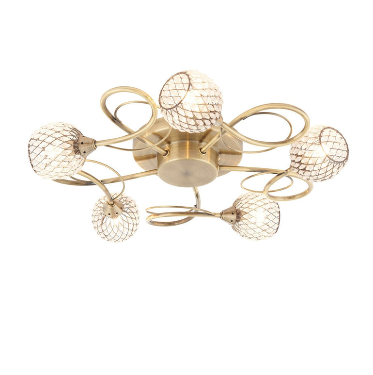 Fiora Ceiling Lamp - Flush Ceiling Fitting- Mesh and Clear Bead Shades - Dimmable