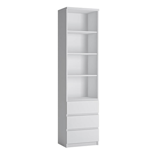 Fribo Tall Narrow 3 Drawer Bookcase in Alpine White