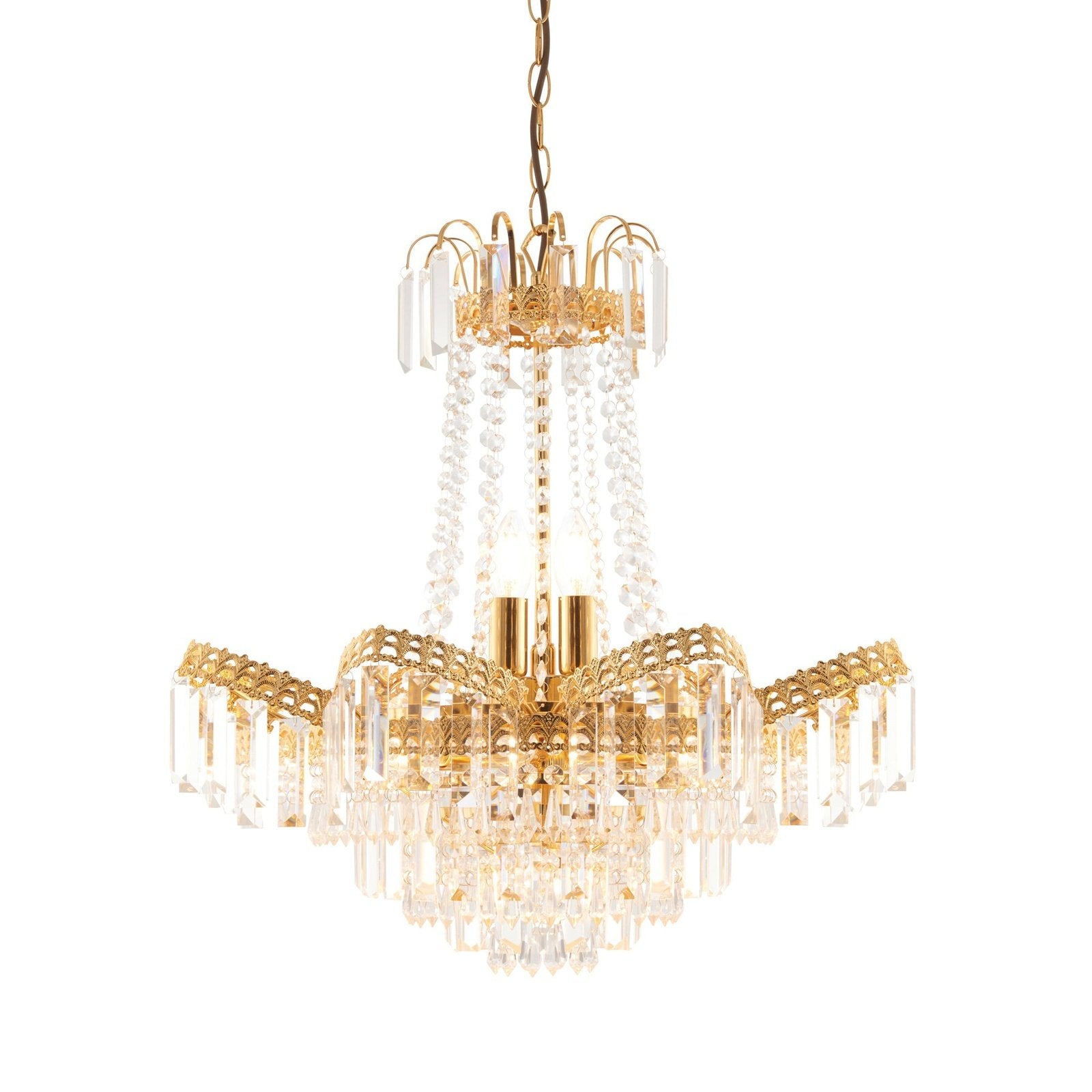 Gatsby 9 Pendant Light Chandelier - Gold Plate Finish - Clear Glass Beads and Droplets - 1350mm Adjustable Drop