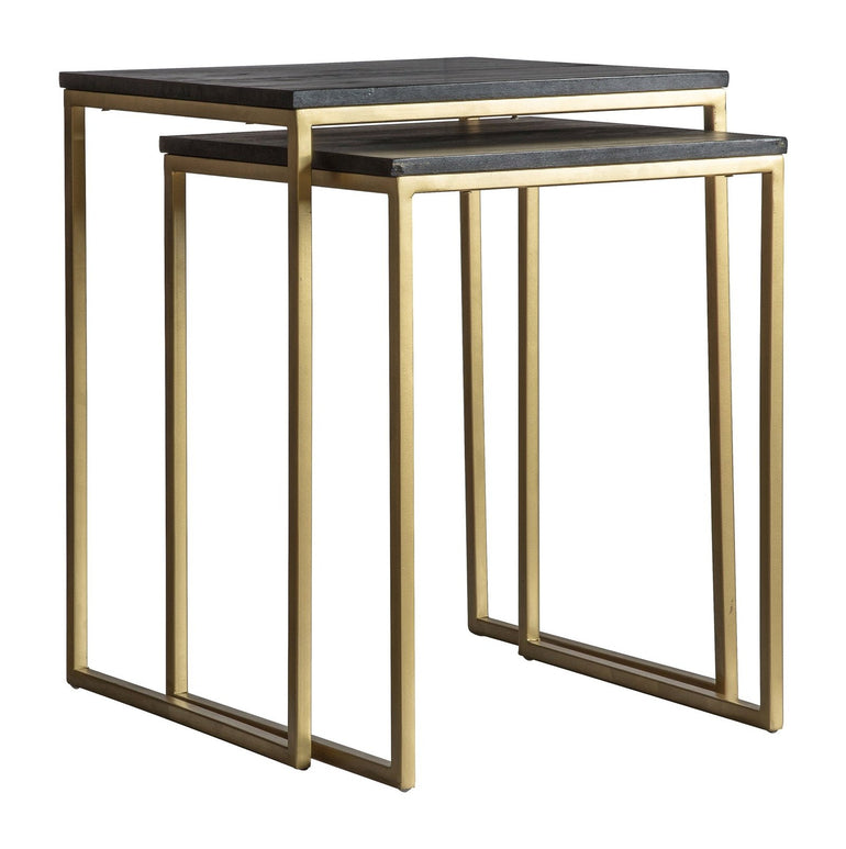 Gosford Nesting Tables Set of 2 - Metal Legs & Wooden Top - Minimalistic Industrial Design