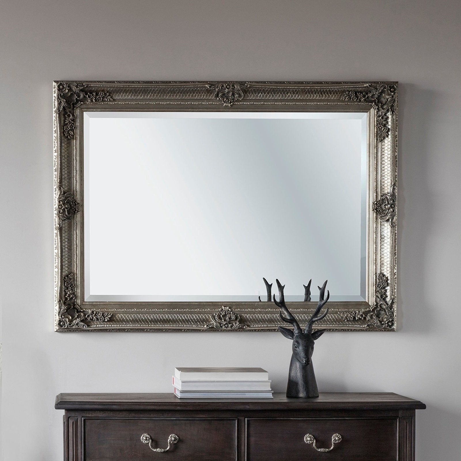 Harriette Rectangular Mirror 109.5 x 79cm - Baroque Style Wood Frame - Handcrafted Bevelled Glass