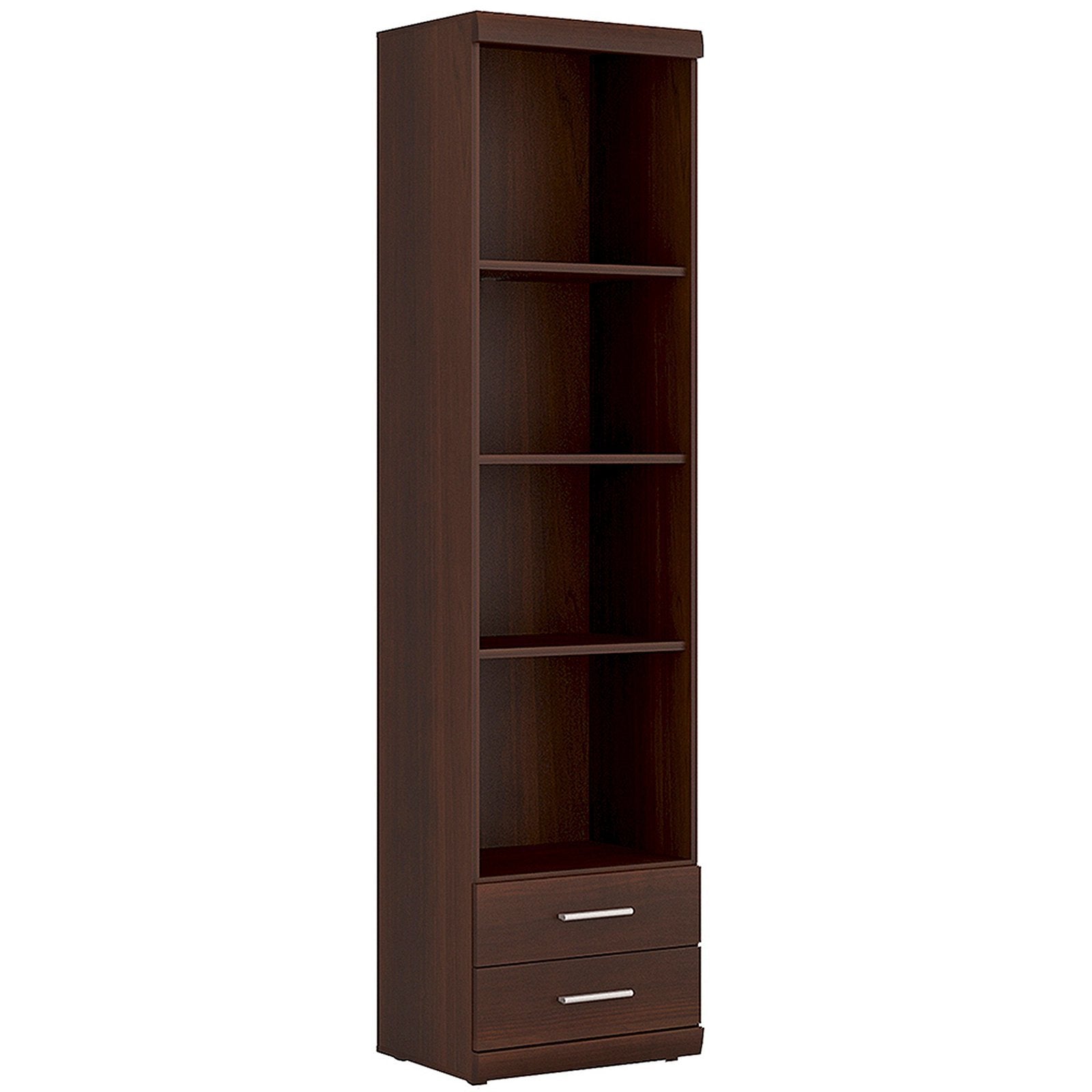 Imperial Tall 2 Drawer Narrow Cabinet with Open Shelving in Dark Mahogany Melamine