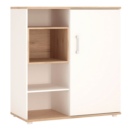 4Kids Low Cabinet with shelves Sliding Door in Light Oak and High Gloss White