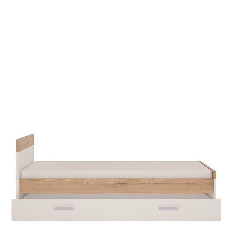 4Kids Single Bed with under Drawer in Light Oak and High Gloss White