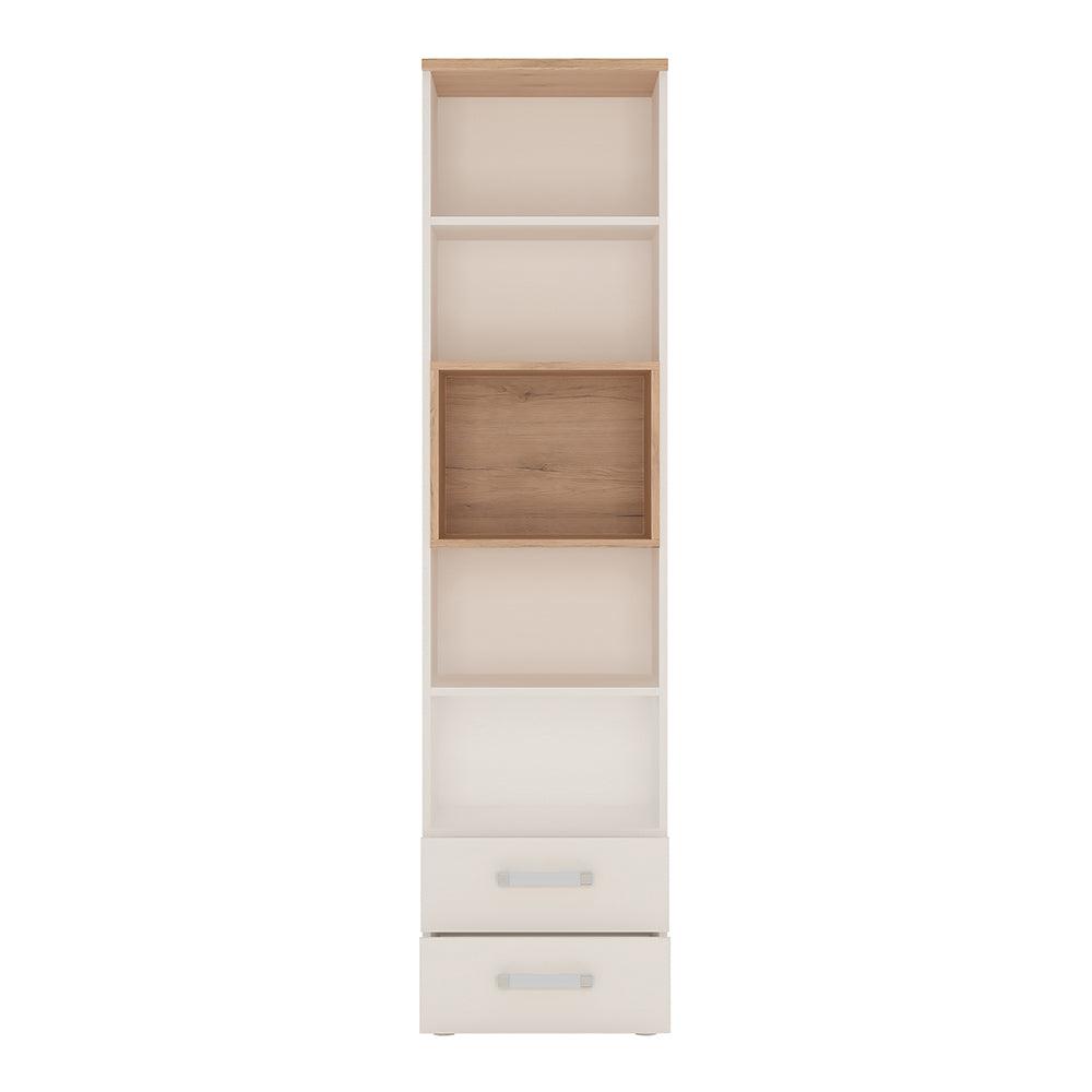 4Kids Tall 2 Drawer Bookcase in Light Oak and High Gloss White