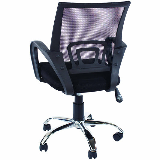 Loft Home Office Study Chair In Black Mesh Back, Black Fabric Seat & Chrome Base
