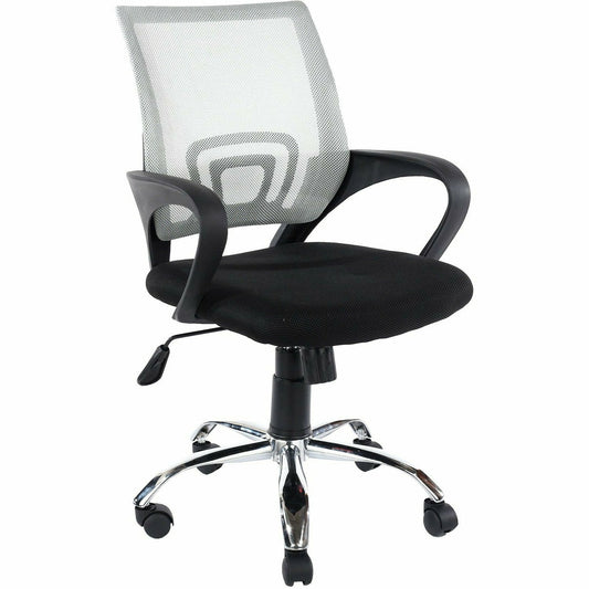 Loft Home Office chair in grey mesh back, black fabric seat & chrome base