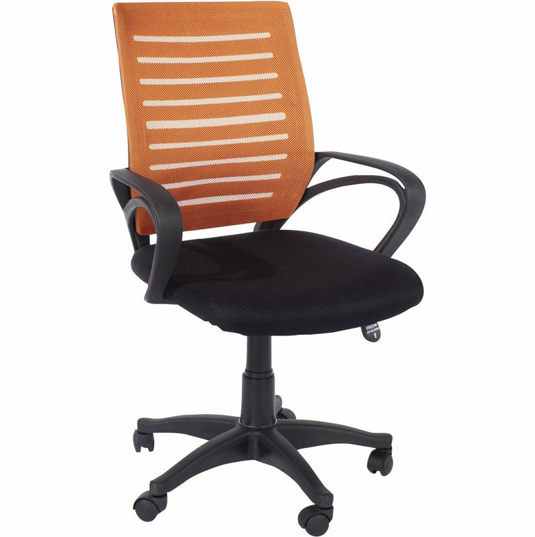 Loft Home Office Study Chair With Arms, Orange Mesh Back, Black Fabric Seat & Black Base