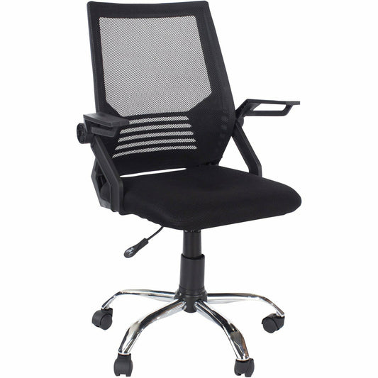 Loft Home Office Study Chair With Arms, Black Mesh Back, Black Fabric Seat & Chrome Base