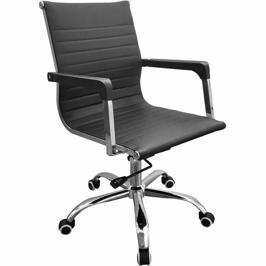 Loft Home Office Home Office Chair With Contour Back In Black Faux Leather With Chrome Base