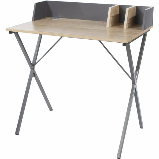 Loft Home Office Study Desk, Oak Effect Top With Grey Metal Cross Legs