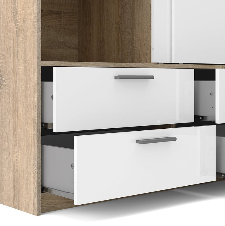 Line Wardrobe - 2 Doors & 4 Drawers in Oak with High Gloss White