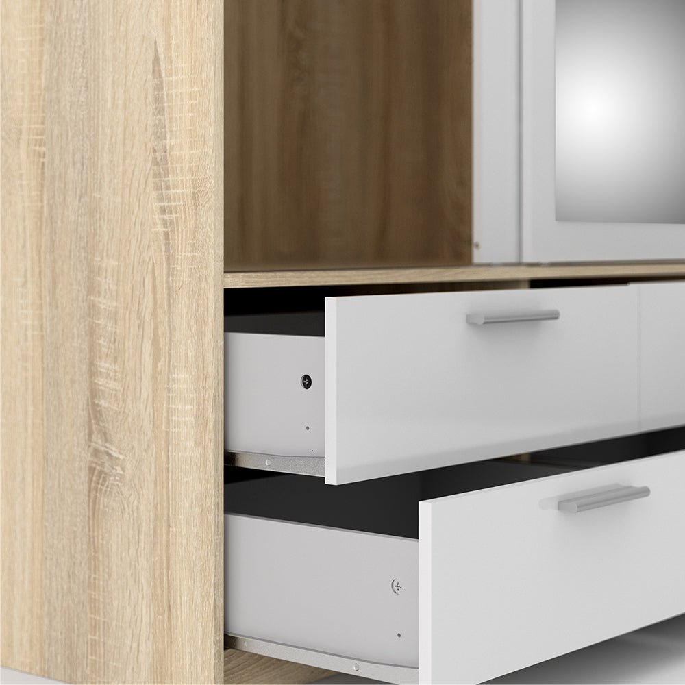 Line Wardrobe - 3 Doors & 6 Drawers in Oak with High Gloss White