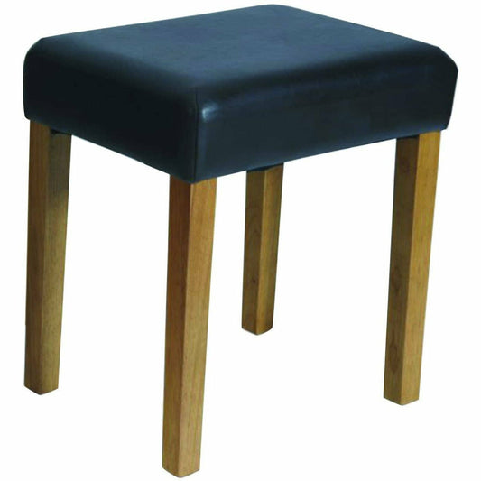 Brown faux leather stool with stained wood leg