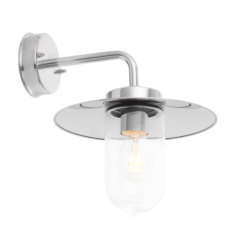 Marina Adjustable Exterior Wall Light 42W E27 - Nautical Fisherman's Lantern Style - Stainless Steel & Clear Glass