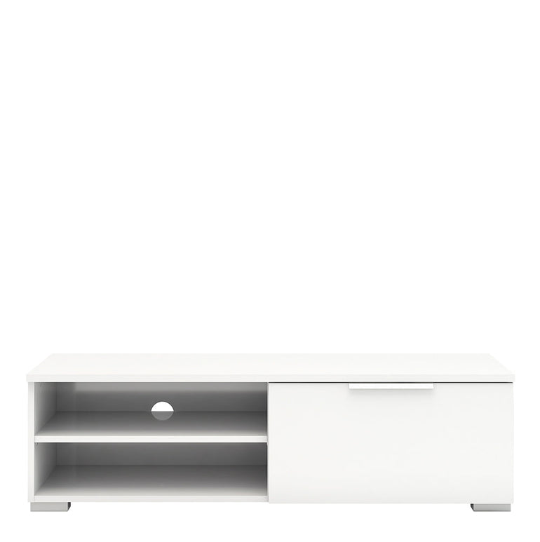 Match TV Unit with 1 Drawer & 2 Shelves in High Gloss White