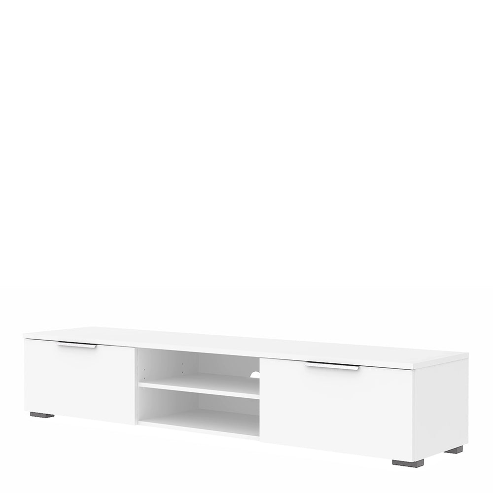 Match TV Unit with 2 Drawers & 2 Shelves in High Gloss White