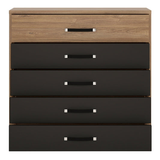 Monaco 5 Drawer Chest in Stirling Oak with Matte Black Fronts