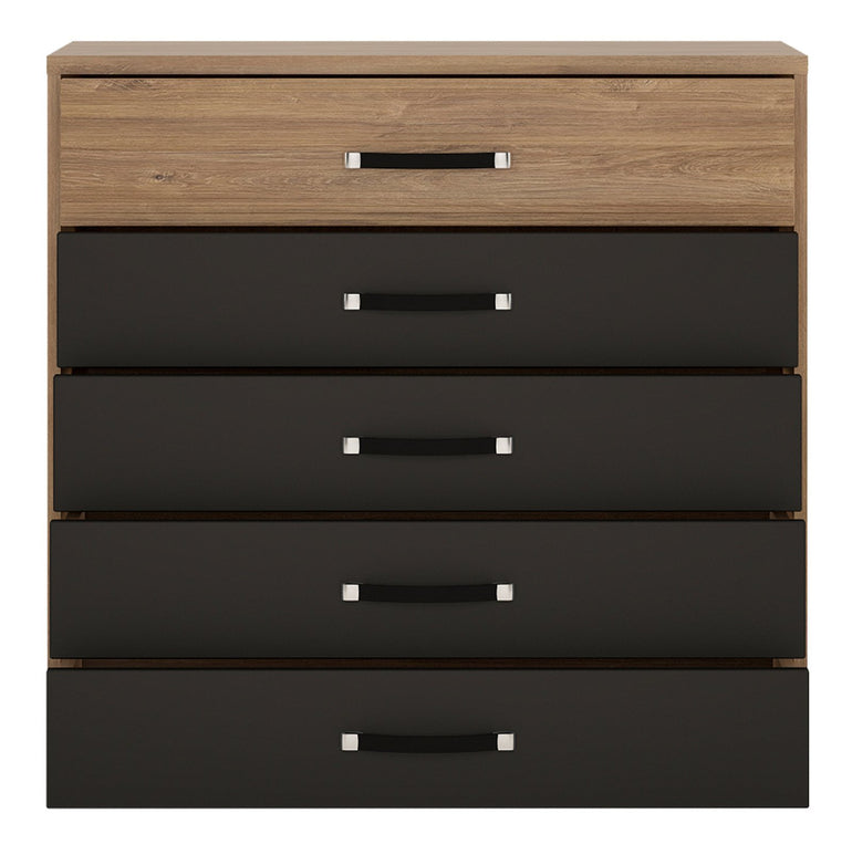 Monaco 5 Drawer Chest in Stirling Oak with Matte Black Fronts