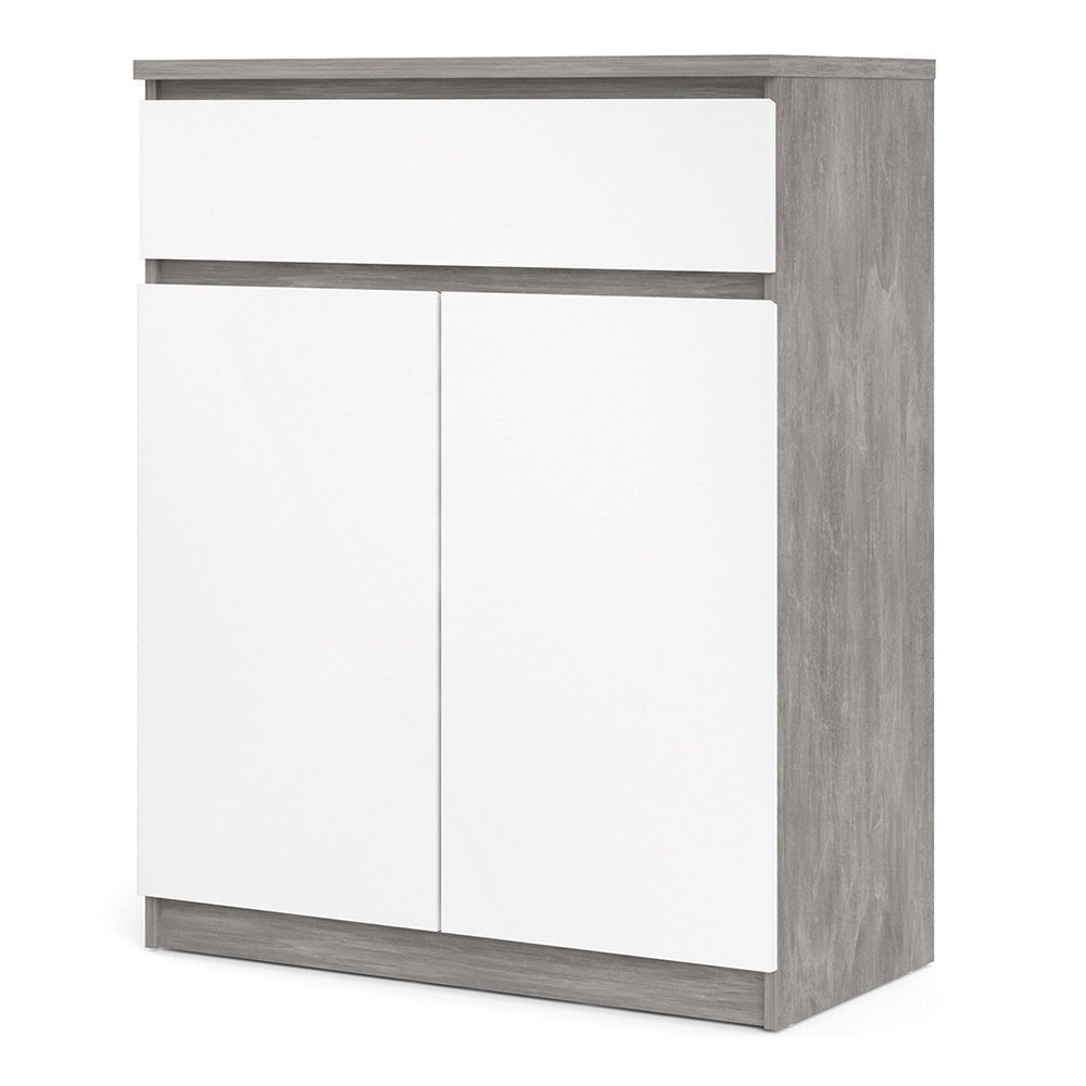 Naia Sideboard with 1 Drawer & 2 Doors in Concrete Grey & High Gloss White