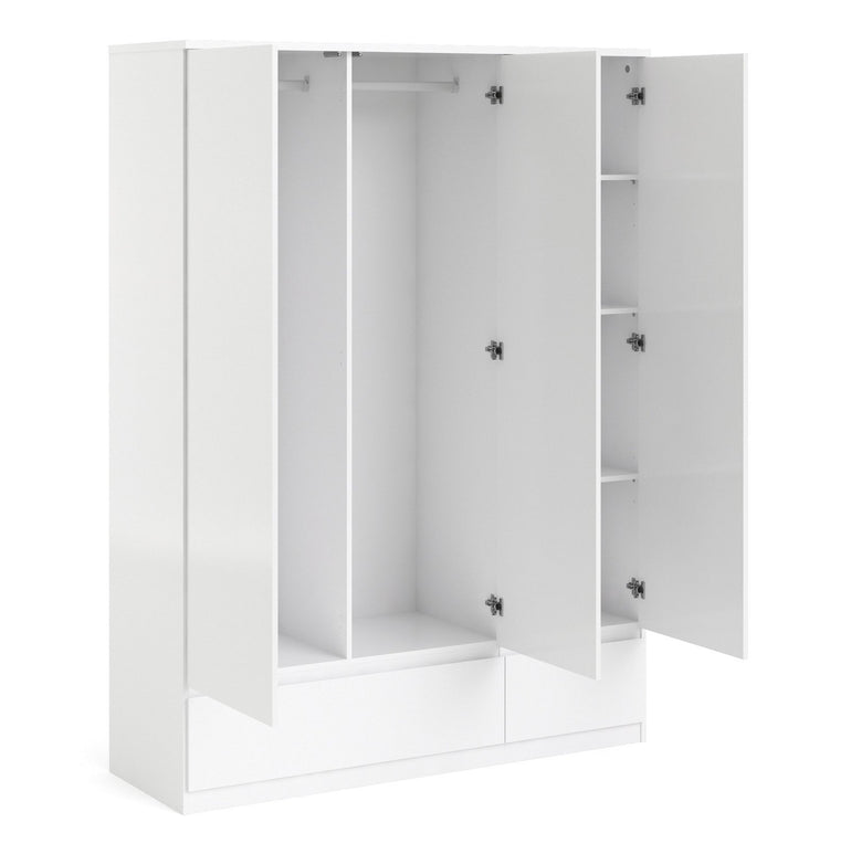 Naia Wardrobe with 3 Doors & 2 Drawers in High Gloss White