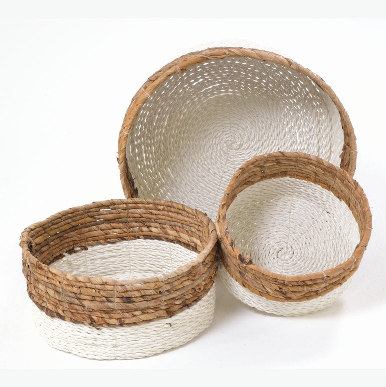 Natural and White Set of 3 Woven Baskets