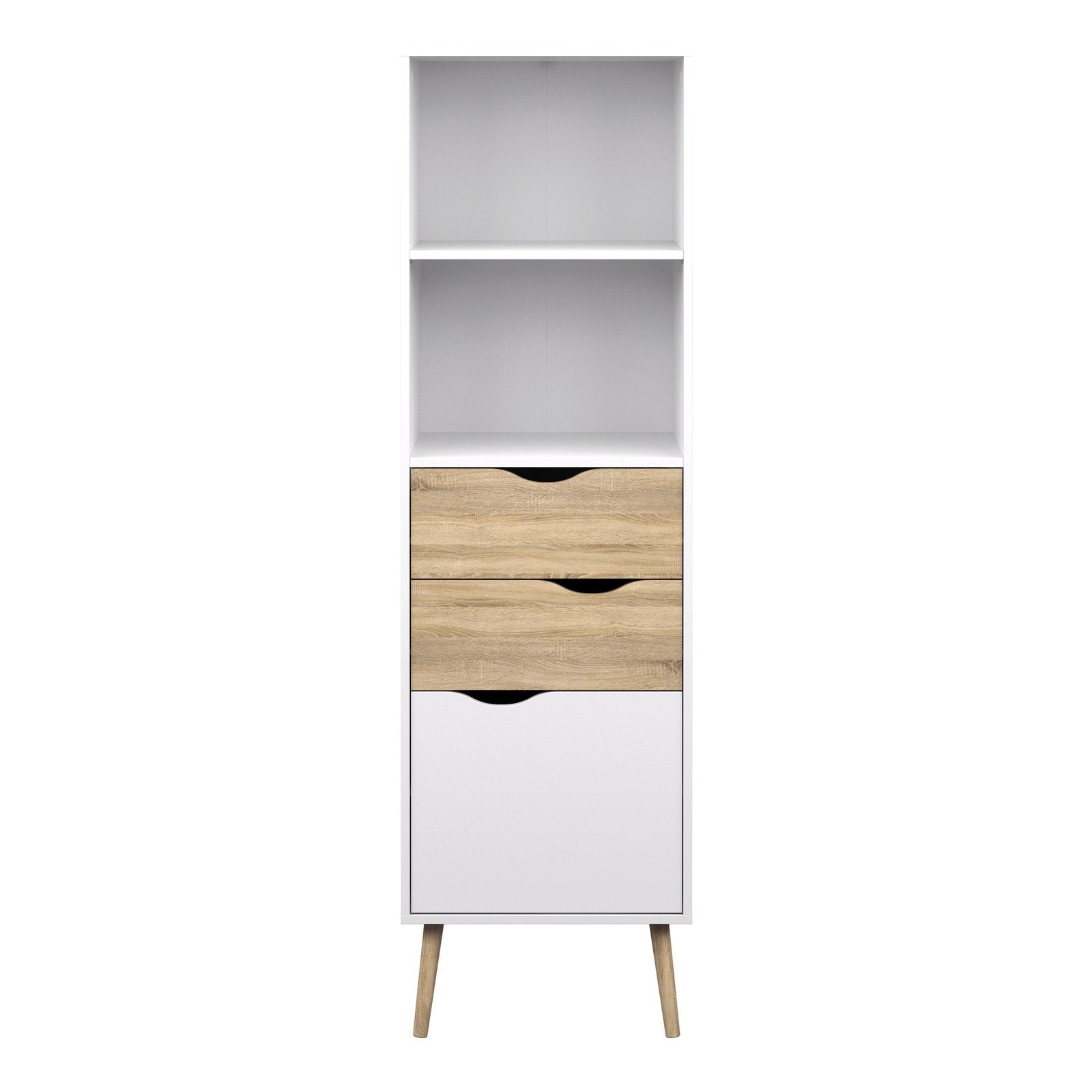 Oslo Bookcase with 2 Drawers 1 Door in White and Oak