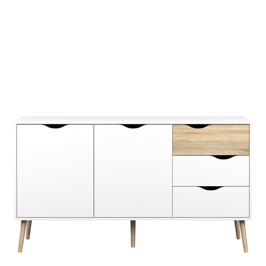 Oslo Large Sideboard with 3 Drawers & 2 Doors in White and Oak
