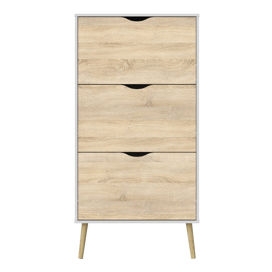 Oslo Shoe Cabinet 3 Drawers in White and Oak