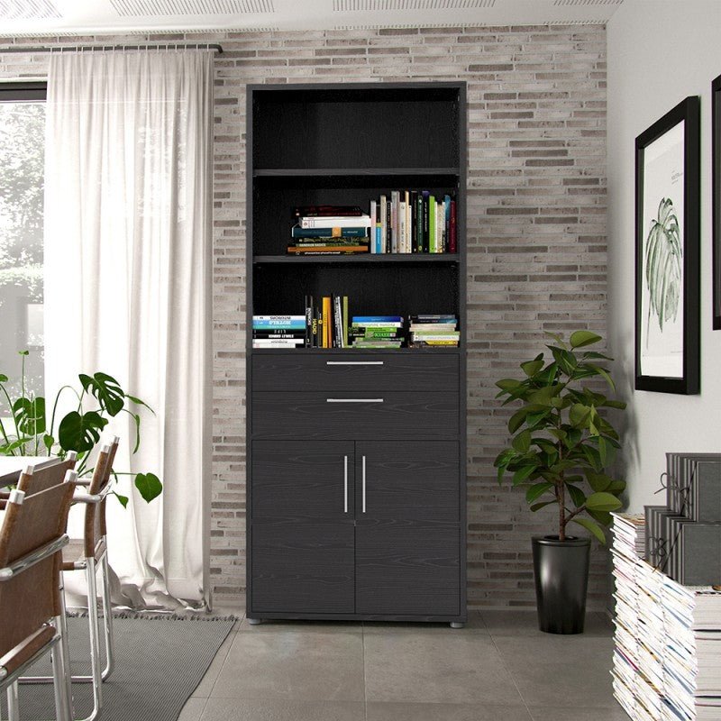 Prima 2 Shelf Bookcase with 2 Drawers And 2 Doors