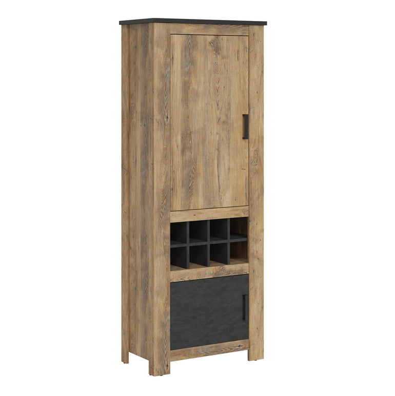 Rapallo 2 Door Cabinet with Wine Rack in Chestnut and Matera Grey