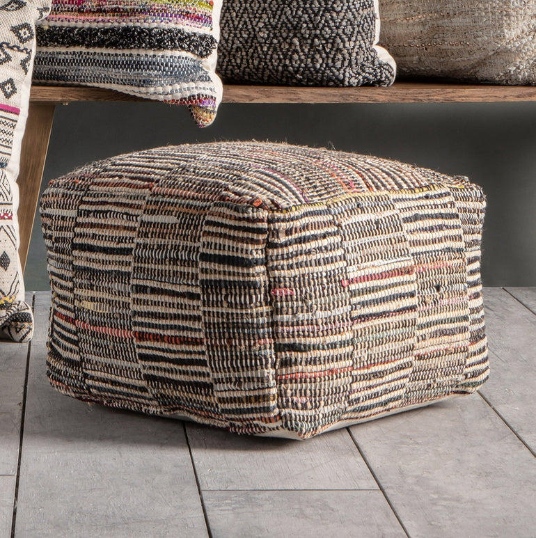 Rhode Island Pouffe - Multicolor Patchwork Footrest - Hand Loomed