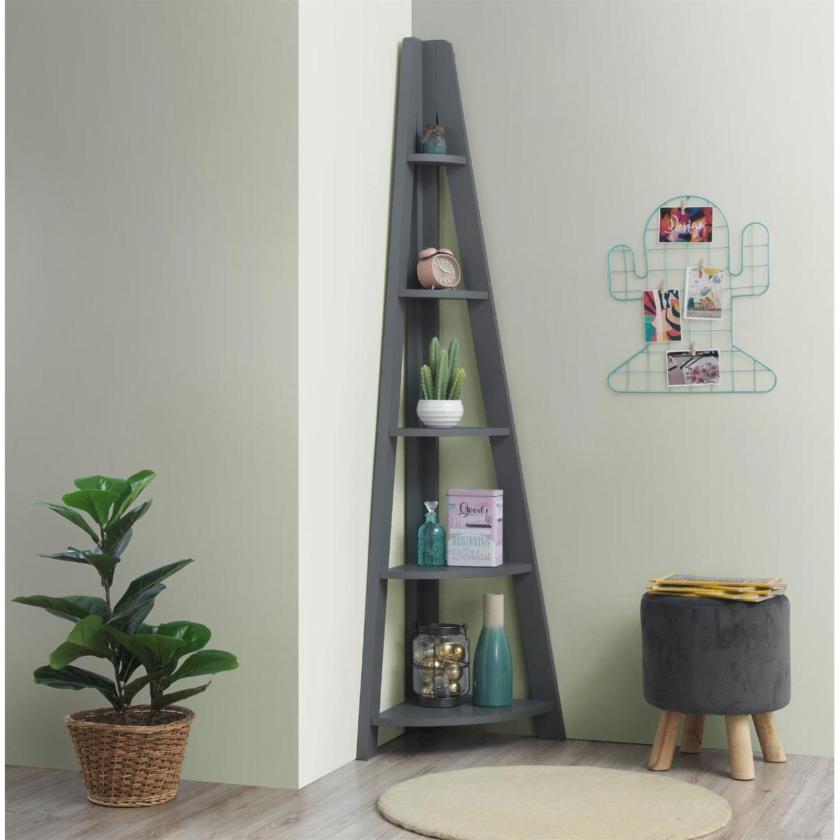 Riva Wooden Corner Ladder Bookcase with 5 Shelves