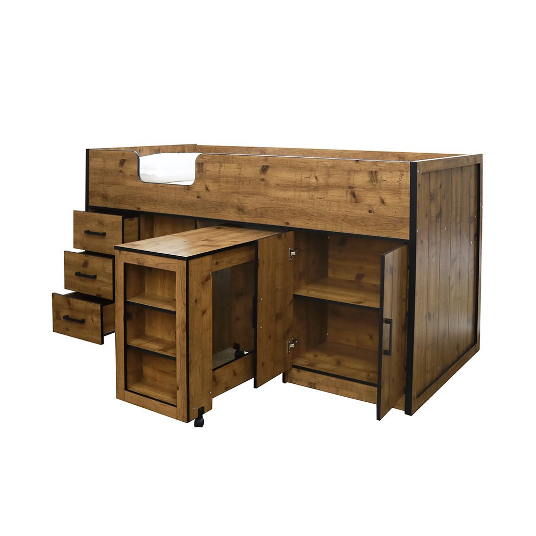 Rocco Midsleeper with Pullout Storage Vintage Oak with Black Frame