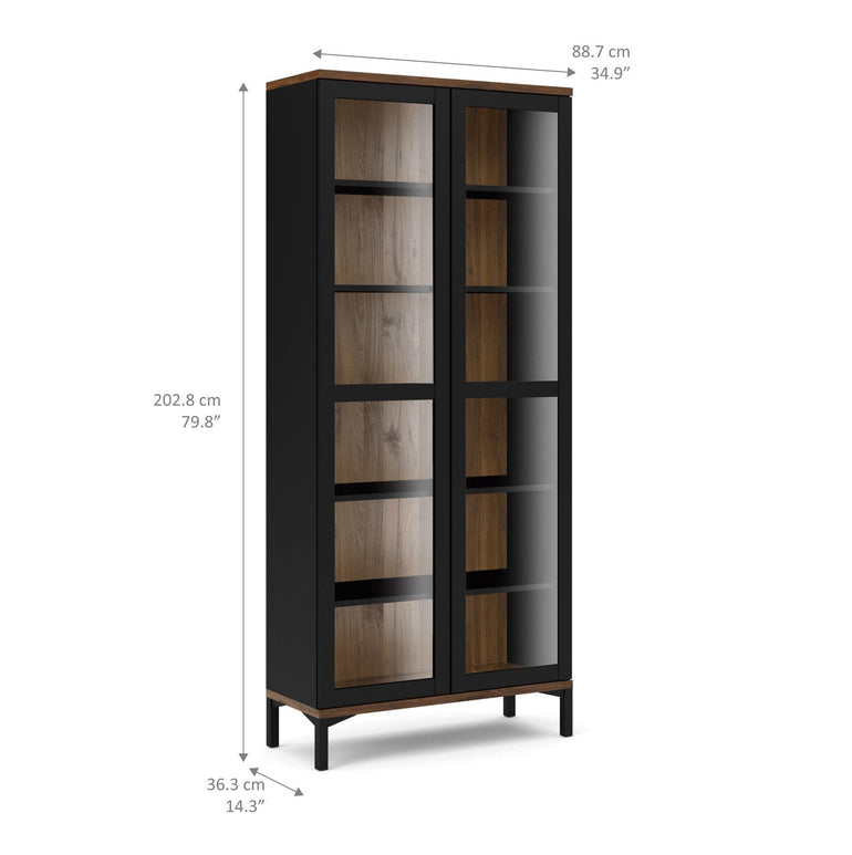 Roomers Display Cabinet Glazed 2 Doors in Black and Walnut