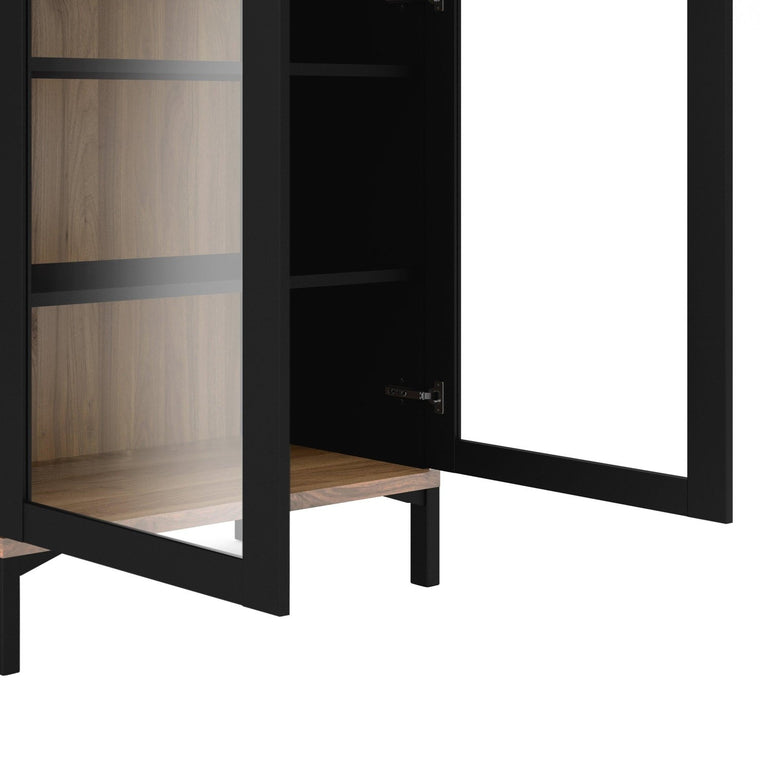 Roomers Display Cabinet Glazed 2 Doors in Black and Walnut