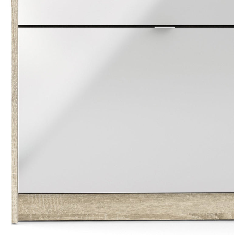 SHOES Shoe Cabinet with 3 Tilting Doors, 2 Layers & 1 Door in Oak & High Gloss White