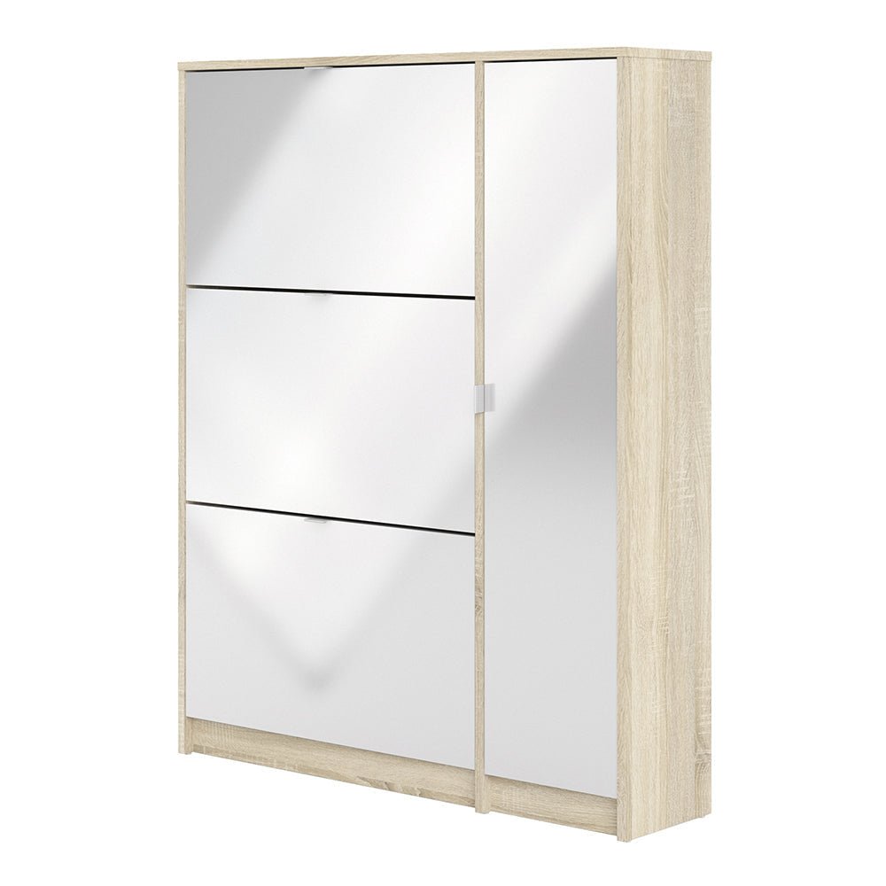 SHOES Shoe Cabinet with 3 Tilting Doors, 2 Layers & 1 Door in Oak & High Gloss White
