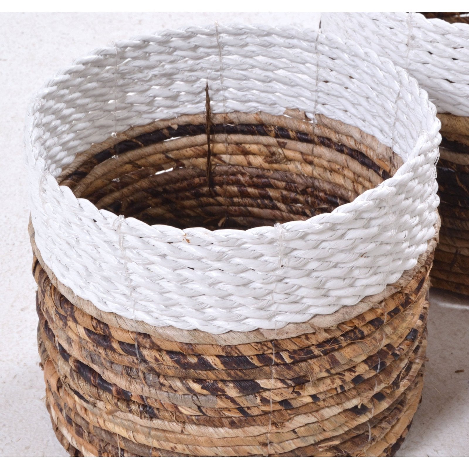 Set of Three White Rimmed Baskets