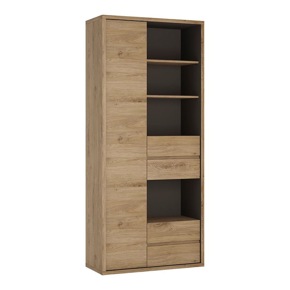 Shetland Tall Wide Bookcase with 1 Door & 4 Drawers