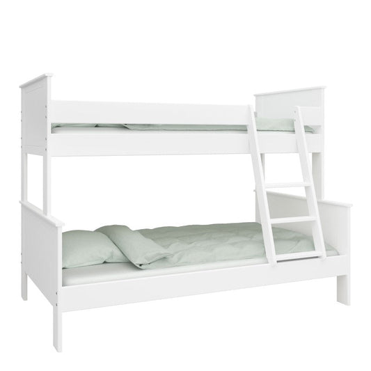 Steens Alba White Family Bunk Bed - Single Over Double - Space Efficient Design - Solid White MDF