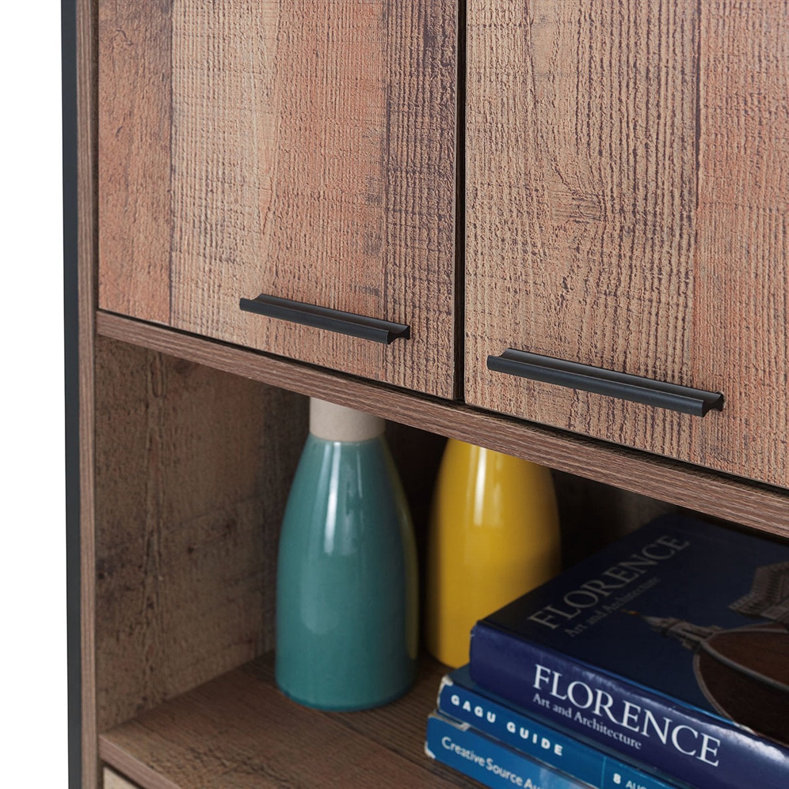 Stretton Tall 4 Door Storage Cabinet with 1 Drawer and Shelf Rustic Oak Panel Effect