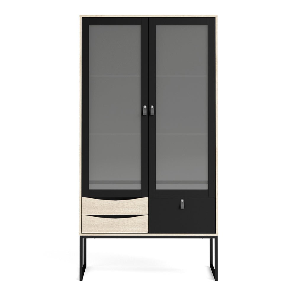 Stubbe China Cabinet with 2 Frame Doors & 3 Drawers in Matt Black Oak
