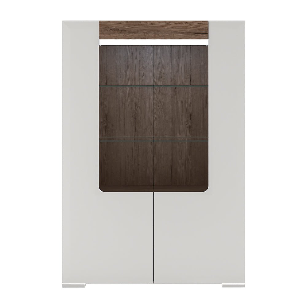 Toronto Low Glazed 2 Door Display Cabinet inc. Plexi Lighting in White with San Remo Oak