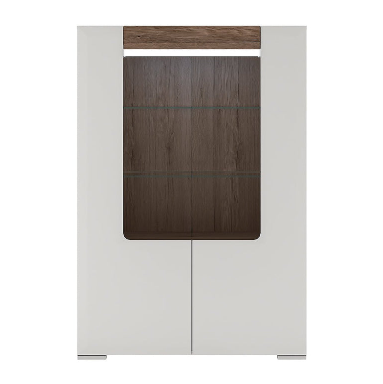 Toronto Low Glazed 2 Door Display Cabinet inc. Plexi Lighting in White with San Remo Oak