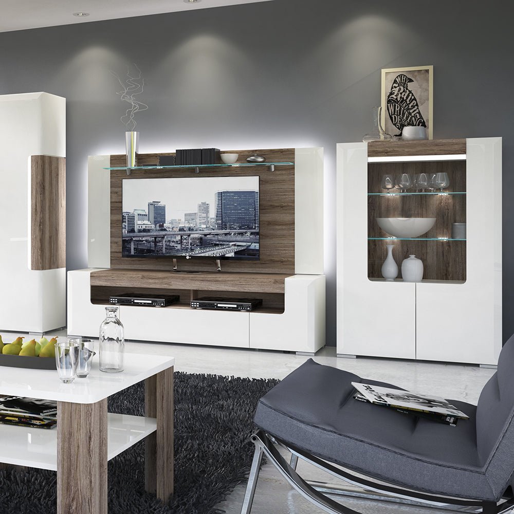 Toronto 190cm Wide TV Cabinet In White with San Remo Oak